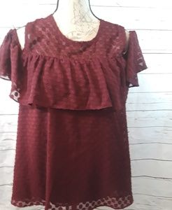 Joy Joy open cold shoulder maroon top Medium